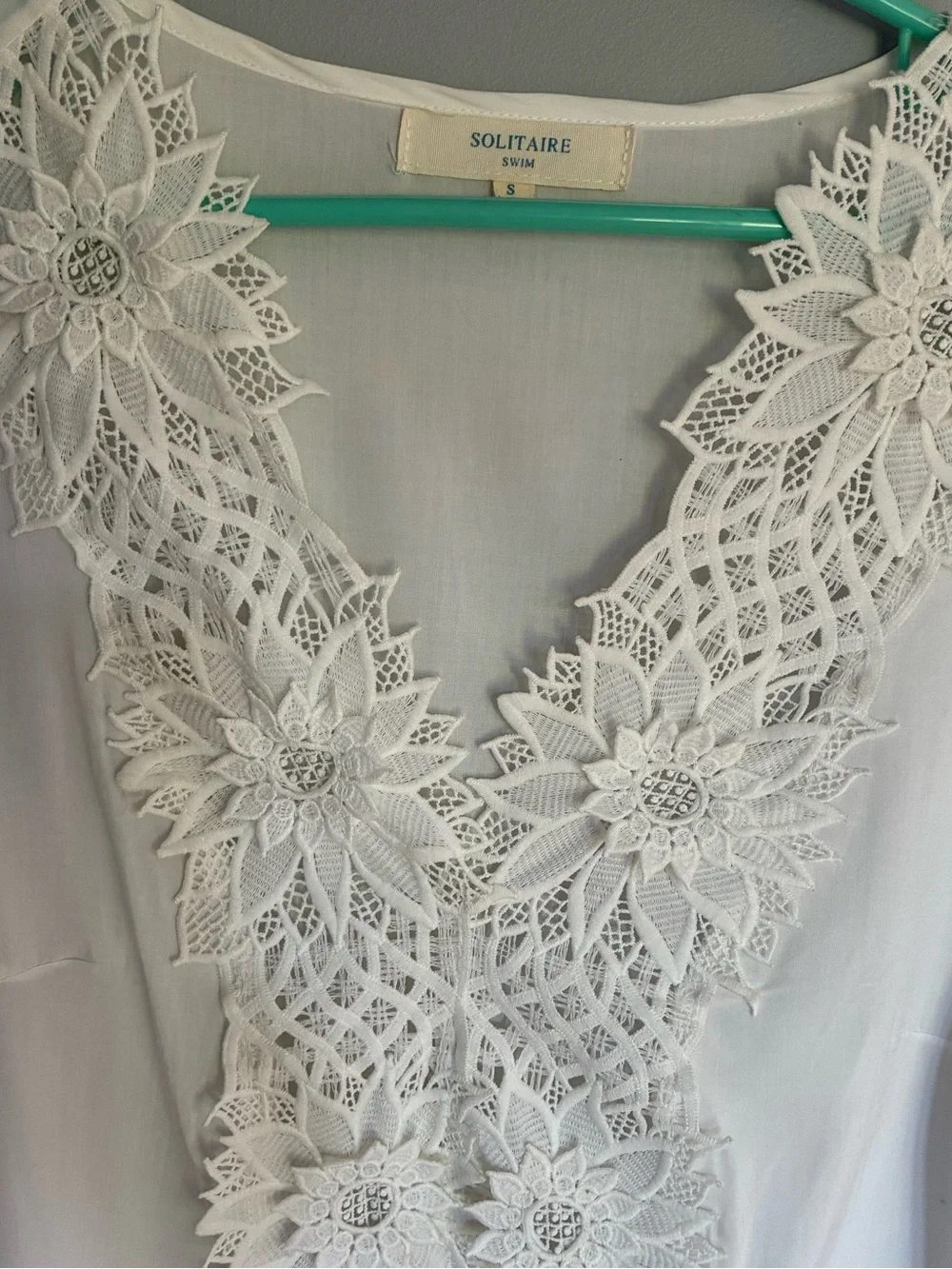 Solitaire White Crochet Lace V-Neck Swim Cover Up
